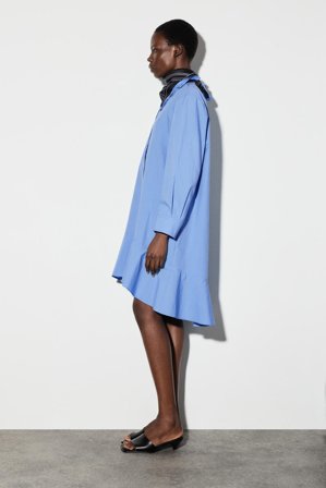 COS Women's Vestido Camisero De Algodón Con Volante in Azul