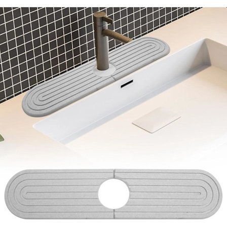 Afløbsmåtte, vask, vandhane, stænkskærm, vandhanemåtte, stenmåtte, vandhanebeskytter og opvaskemåtte, til køkken og badeværelse, inklusive lysegråt 