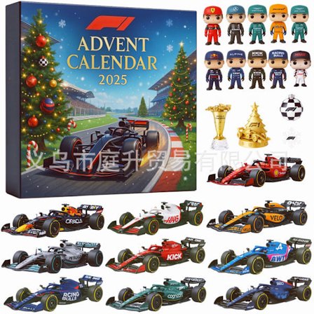 F1 Team 2025 Julekalender med 24 Legetøjsfigurer & Byggeklodser [JSR]