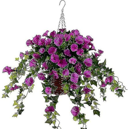 Hængende kurv med kunstige vinranker silkepetunia blomster til udendørs/indendørs -