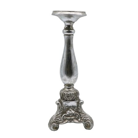 Kynttilänjalka, 13x13x32cm, hopeinen polyresiini
