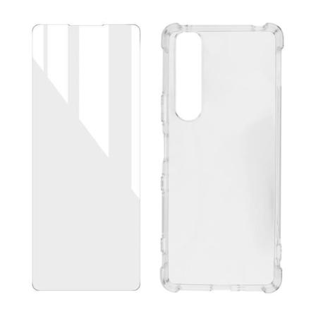 Packa Sony Xperia 10 III och 10 IV mjukt fodral och transparent härdat glas Vit