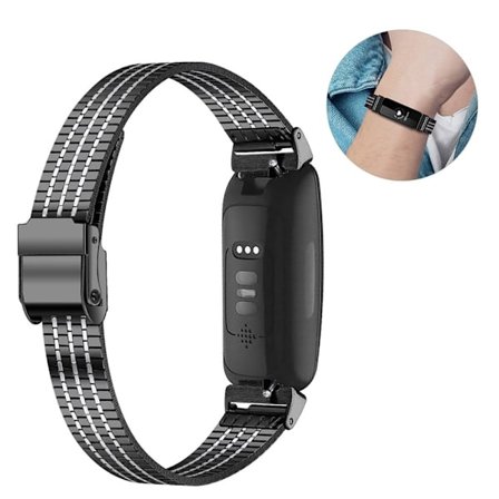 Fitbit Inspire / Inspire HR urrem med syv perler i rustfrit stål - Sort