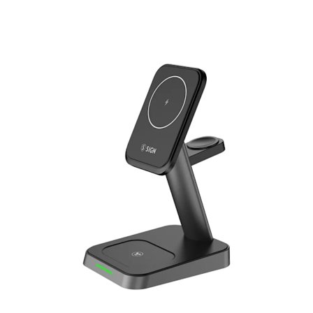 SiGN 3-in-1 15 W Trådlös MagSafe laddningställ för iPhone, Apple Watch, Airpods - Svart