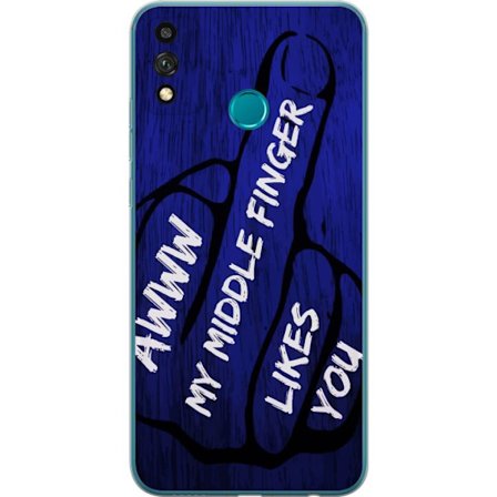 Kompatibelt Mobildeksel til Honor 9X Lite Mørk typografisk illustrasjon med hjerteform og budskap om vennskap mot dyp blå tretekstur