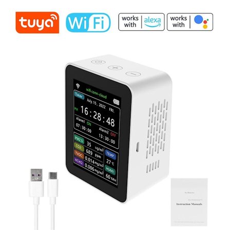 Tuya WiFi 6 i 1 CO2-måler Karbondioksiddetektor PM2.5 TVOC HCHO KLB
