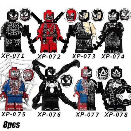 8 stk./sæt Superhelt-serie Minifigurer Byggeklodser Kit, Venom Spiderman Mini Actionfigurer Legetøj Fans Gave til 3 år + Børn Drenge Piger
