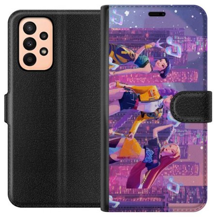 Kompatibel Tegnebogsetui til Samsung Samsung Galaxy A23 Futuristisk K-Pop Demon Hunters pigegruppe illustration med neonbyens popkultur æstetik og kr