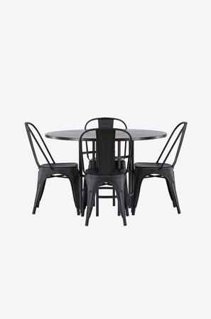 Venture Home - Matgrupp Copenhagen med 4st matstolar Tempe - Brun - Matgrupp 4 personer - Från Homeroom