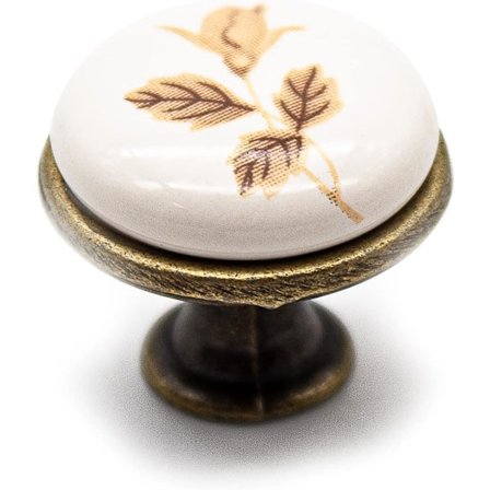 Vintage Höstknopp i Rosform, Ø37x25mm, 10-pack, Antik Porslin och Antik Mässing Knoppar, Vintage Dekorativ Knopp, Knoppar och Handtag