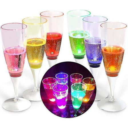 6-pack LED-vinglas, champagneglas, upplysta glas, LED-vätske aktiverade champagneglas