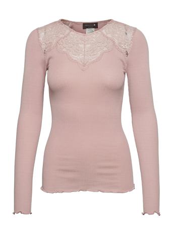 Silk T-Shirt Ls W/Lace Pink Rosemunde