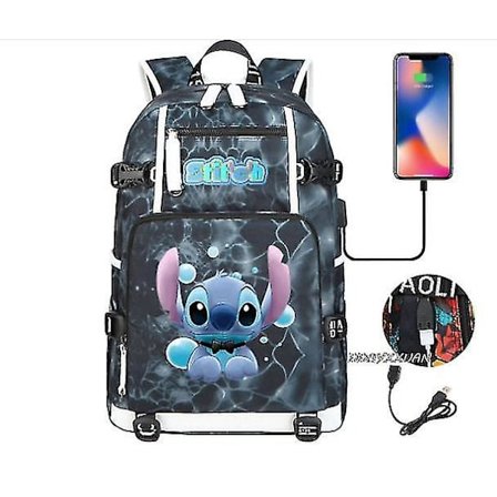 Lilo og Stitch Skole Tasker Kapacitet Rygsække Drenge Piger Usb Opladning Rejse Stor Laptop College Studerende Skole Taske Rygsæk