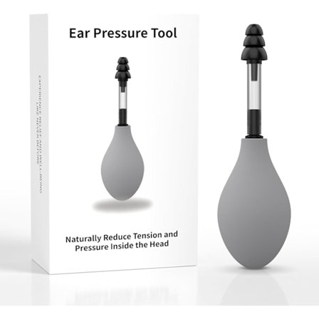 Øretryksaflastningsværktøj med manuel pumpe, naturlig hovedspændings- og hovedpineaflastningsenhed til rejser, metalkrop (grå)