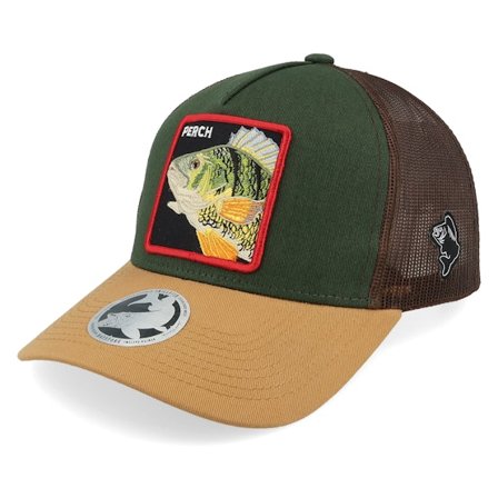 Skillfish - Bruin trucker Cap - Perch Box Dark Green/Brown/Wheat A-frame Trucker @ Hatstore
