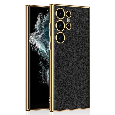 SKALO Samsung S24 Ultra PU-nahkainen Gold Edge Suojakuori - Musta