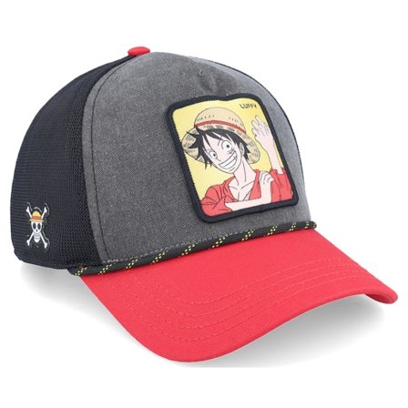 Capslab - Sort trucker Kasket - One Piece Luffy Black/Grey/Red A-Frame Trucker @ Hatstore