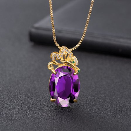 Mode Gult Guld Ametist Hängsmycke Dam Diamant Hel Diamant Ametist Hänge Halsband Smycken