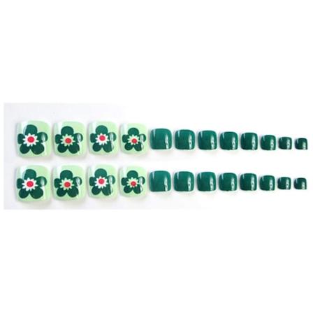 24 stk./æske Grøn Blomst Mønster Dekoration Kunstige Falske Negle Tip & Lim