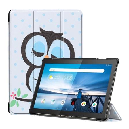 Lenovo Tab M10 läderfodral med trefaldigt mönster - Sovande Uggla multifärg