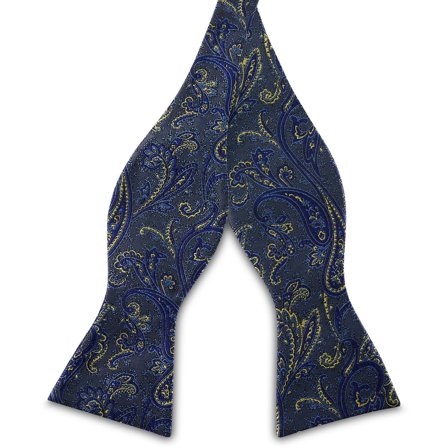 Papillon da annodare in seta con motivo paisley azzurro e dorato per uomini - Papillon da annodare