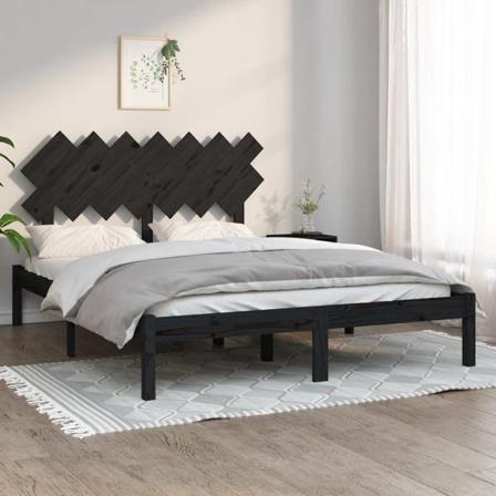 Vidaxl Sängram Svart 150x200 Cm Massivt Trä Svart