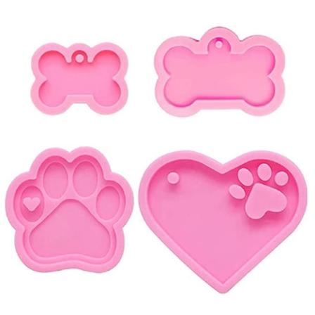 4 st Dog Paw Bone Nyckelringar Form DIY-hantverk Mould Handgjorda smyckeshänge Nyckelring Harts UV Form