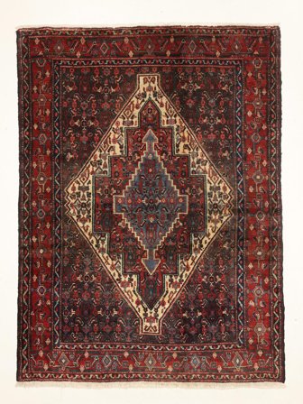 Handknuten Senneh 80X125 Orientalisk Ullmatta Svart/Mörkröd Liten