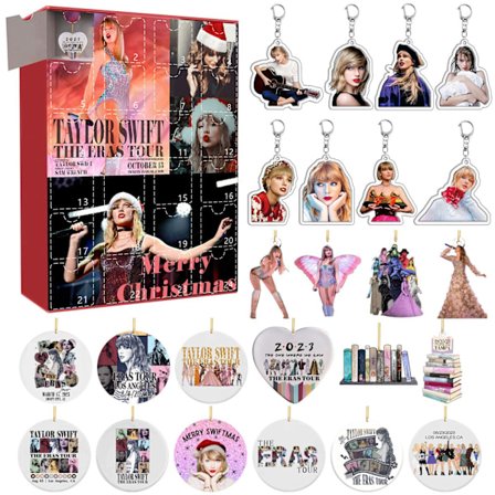 Taylor Swift Blind Box Julekalender med 24 Gaver, Dekorationer og Nøgleringe