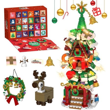 Moorle Julekalender 2025 Juletræsbyggesæt med LED-lys, Julegave Byggeklodser Børn Teenagere