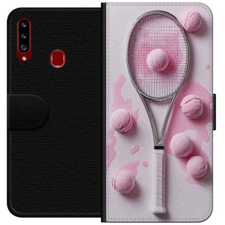 Kompatibelt Lommeboketui til Samsung Samsung Galaxy A20s Rosa glasskuler og tennisracket i et kreativt, stille bilde med leken popfølelse og moderne
