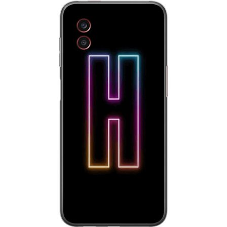 Yhteensopiva Puhelinkuori Samsung Samsung Galaxy Xcover6 Pro Minimalistinen neonkirjain H väriä vaihtavassa valossa mustaa taustaa vasten modernilla