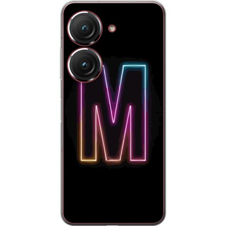 Yhteensopiva Puhelinkuori Asus Asus Zenfone 9 Neonkirjain M värinvaihtuva valotehoste mustaa taustaa vasten, moderni minimalistinen typografia vahval