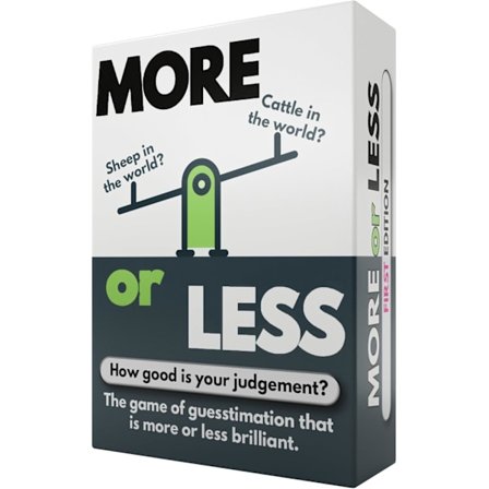 More or Less -korttipeli, ensimmäinen painos – Kuinka hyvä on arvostelukykysi? 2+ pelaajaa | Joululahjaidea hänelle tai hänelle | Teineille ja 