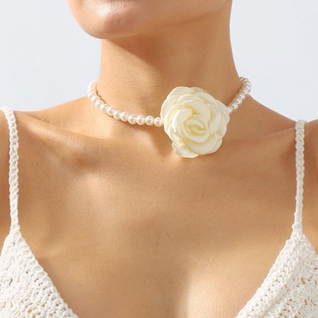 Smycken Halsband Rose Choker VIT white