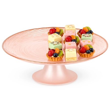 Glas kagefad, lyserød, 21 cm, hævet piedestal