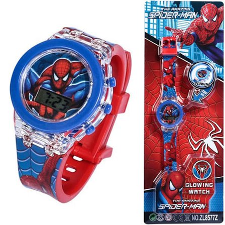 Spiderman Kids Digital Watches for Girls Boys 7 Color Lights Waterproof Watches