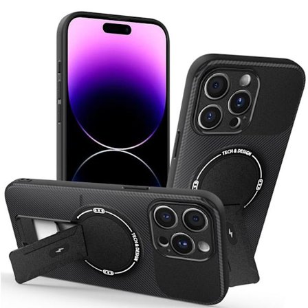 iPhone 14 Pro Max Case Kickstand Carbon Fiber Texture - Black