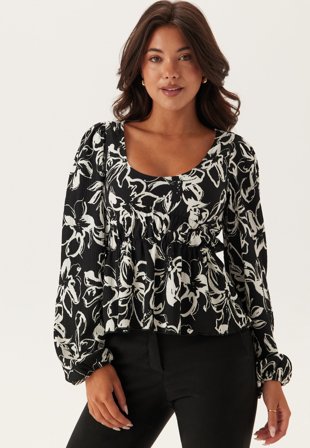 BUBBLEROOM Structure Flounce Top Black/Cream L