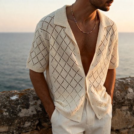 Amalfi | Sandfarbene, mehrreihige Glasperlen-Halskette für Männer - Perlenketten