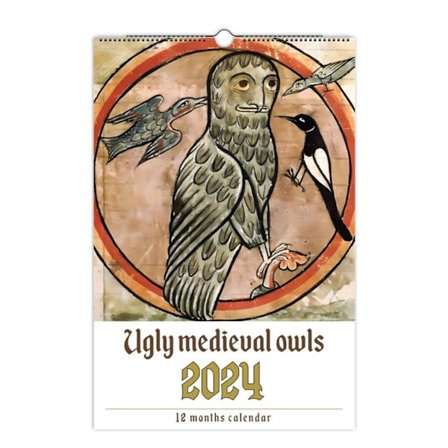 2024 Ugly Medieual Owl-Patern Wall Calendar Månadsvis visningskalender Idealisk present till nyår