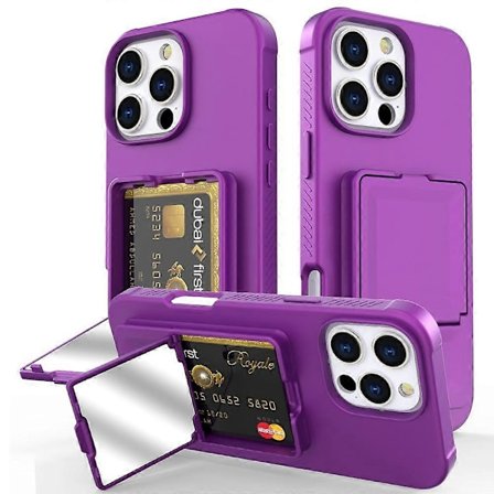 Deksel til iPhone 16 Pro med kortholder – Hudvennlig TPU + PC-deksel med speil og støtte