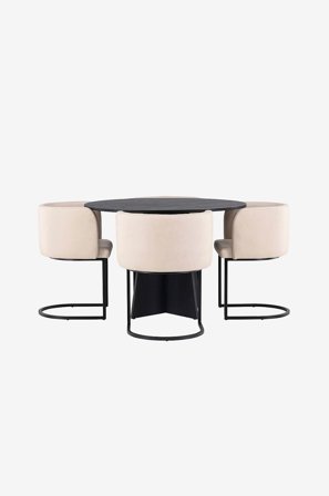 Venture Home - Spisegruppe Bootcut med 4 spisebordsstole Simrishamn - Sort - Spisebordssæt 4 personer - Fra Homeroom