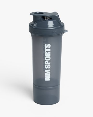 Shaker - 500 ml - Black - MM Sports SmartShake SLIM - Med behållare för pulver, Träningstillbehör