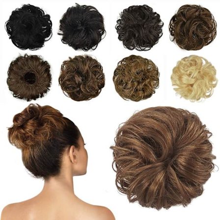 100% menneskehår bolleforlængelse, rodet bolle hårstykke krøllet hår scrunchies chignon hestehaleforlængelser kompatibel med kvinder piger opsætning 