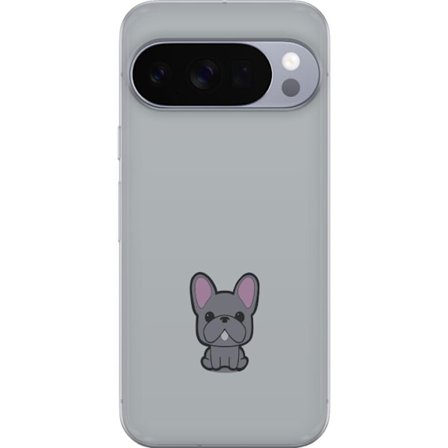 Kompatibel Mobilcover til Google Pixel 10 Pro XL Frenchie Cutie motiv med en tegnet fransk bulldog på grå baggrund, sød minimalistisk og trendy stil