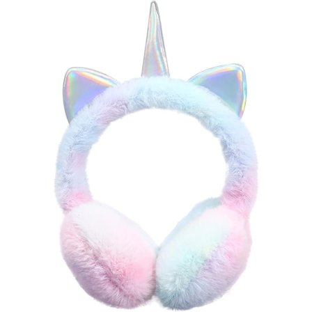 Vinter Unicorn Ørevarmere & Handske Sæt, Sød Tegneserie Foldbar Ørevarmer Regnbue Ørevarmere til Piger/Kvinders Gave, 01