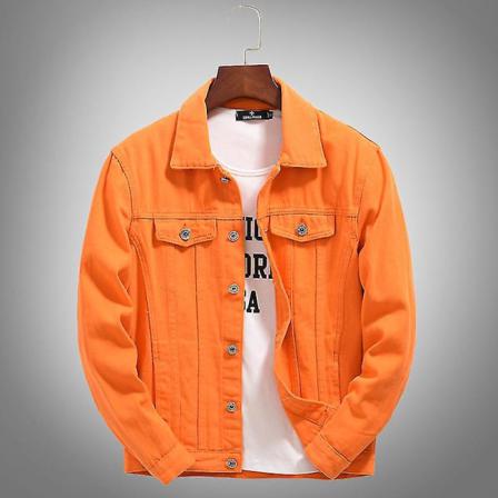 Män Jackor Streetwear Jeansjacka Casual Fashion A Orange Aisan 4xl