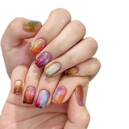 Hedelmäiset kissansilmälyhyet kynsipaikat - värikkäät ja trendikkäät