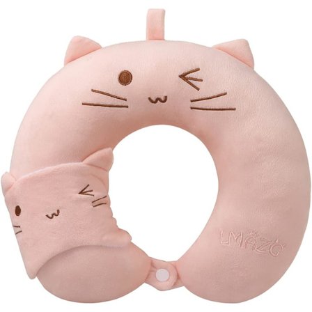 Rejsepuder, rejsehals puder til børn, bærbare og behagelige nakkepuder, fly, bil, tog, bus og hjemmekits, med sovemaske (Pink)